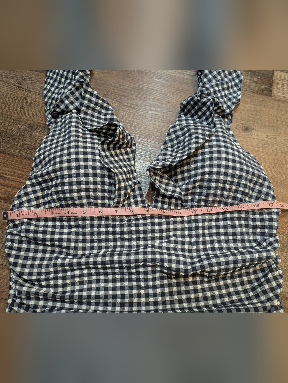 NWT J. Crew Ruched Ruffle Navy White Gingham Seersucker One-Piece Swimsuit Sz 18 - Picture 13 of 13